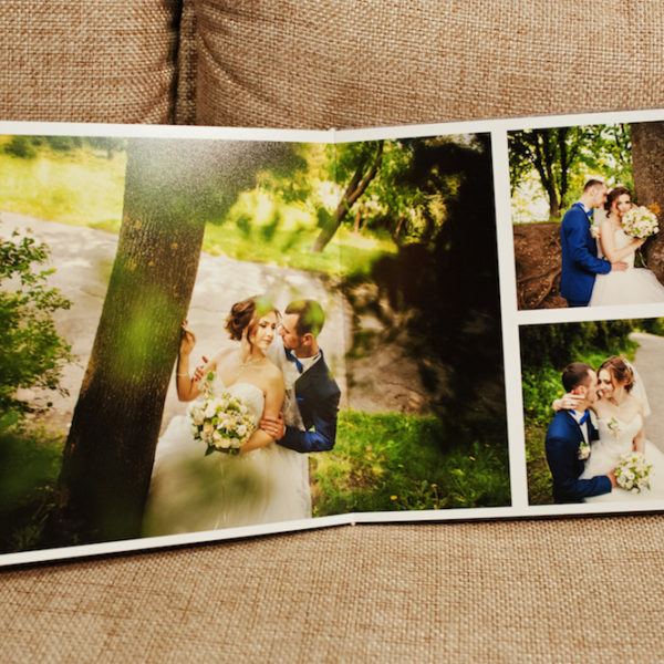 gray and brown textile velvet wedding book and album